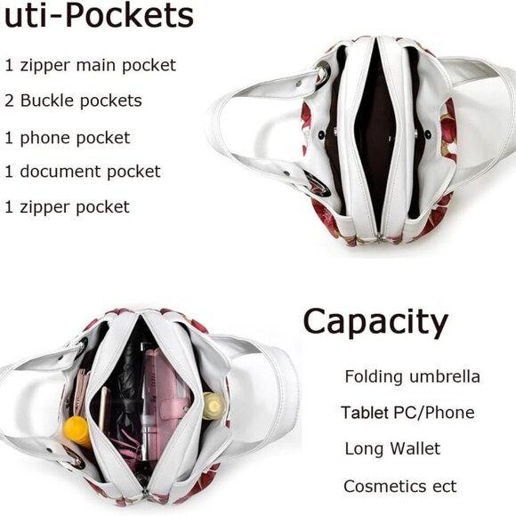 Vegan Leather Purse for Women Fashion Hobo Style Floral Handbag - Picture 3 of 5